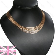 SLINKY multi strand snake chain 16"NECKLACE liquid metal GOLD TONE layers chains