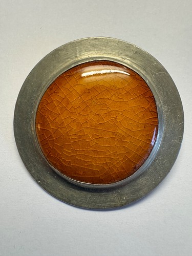 Vintage brooch pewter ceramic - pewter,