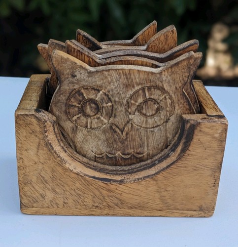 Set six wooden owl - owl, coasters