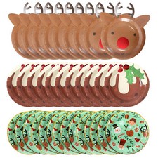 Pack of 30 Christmas Plates, Side Plates and Bowls for Christmas Dinner Party