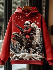 Christmas 3D Dinosaur Cat Hoodie Unisex Holiday Sweatshirt Y2K Winter Top