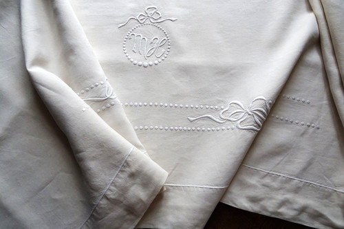 Vintage french linen sheet - french, mh