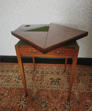 Antique Folding Card Table Edwardian Inlaid Mahogany Envelope Card/Poker Playing