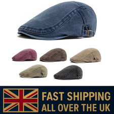 Men Flat Cap Washed Newsboy Gatsby Retro Denim Beret Driving Hat Outdoor Casual