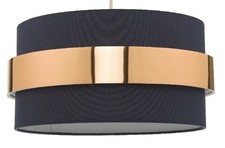 Navy Blue  Copper  Pendant Drum Shade 38cm metallic  band easy fit Ceiling 