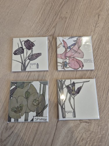 Set floral coaster tiles - 4,