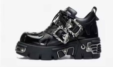 Unisex Punk Rock Goth Emo Skull Strap Buckle Sneaker Chunky Platform Shoes Boots