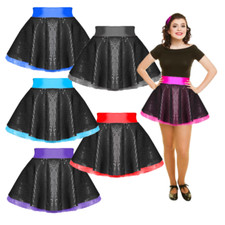 GIRLS Black SEQUIN & NET Sparkle 12" Skirt JAZZ & TAP Dance Costume Many Colours
