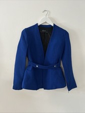 Zara Royal Blue Textured Blazer Jacket Size XS Uk 6 8 Belted