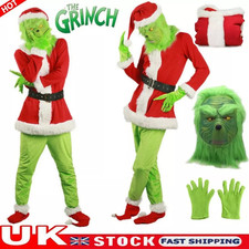 Adult Santa Grinch Costume Xmas Cosplay Men Christmas Santa Fancy Dress Full Set
