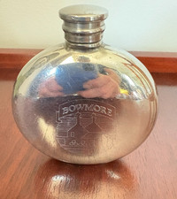 Vintage Bowmore Islay Single Malt Whisky Pewter Flask Engraved Rare Collectable