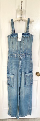 Zara blue denim cargo jumpsuit - blue,