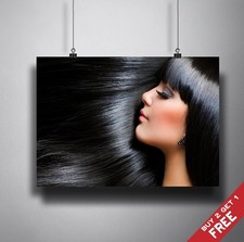 LONG BLACK HAIR POSTER A3 A4  HAIRDRESSER HEALTH & BEAUTY SALON MAKEUP ART PRINT