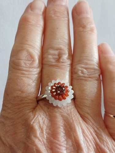 Garnet white red - garnet,, ring