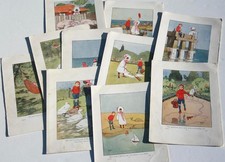 Set of 10 charming Edwardian/1920s Children’s book illustrations by John Hassall