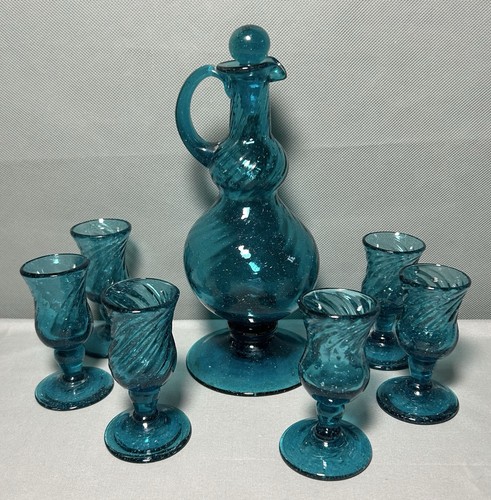 Vtg hand blown glass - hand, aqua