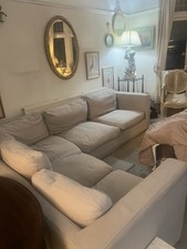 Corner L- Shaped Cream Linen  Sofa  5 Seater