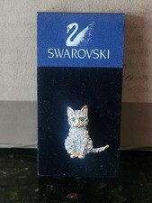 Swarovski Pave Crystal Cat Rhinestone Cat Tie Tack Pin RETIRED Swan Logo