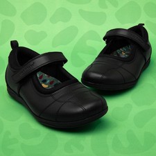 Hush Puppies Girls Shoes Black Kids School Leather Easy Fasten Clara SIZE