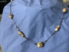 Vintage Venetian Hand painted Wedding Cake Necklace  On Rolled Gold