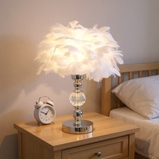 Fluffy Feather Shade Table Lamp Elegant Deco Lampshade Bedside Night Light White