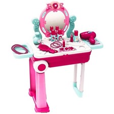 Beauty Makeup Kit for Doll Girl Cosmetic Set 2 in 1 Vanity Table Portable Trolly