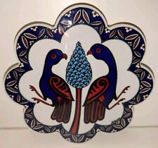 BEAUTIFUL TRADITIONAL IZNIK TURKISH CERAMIC FOLK ART TRIVET TEA POT STAND -BIRDS