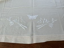 Beige Linen Vintage French Sheet - Embroidery And Appliqué Butterfly 190x240cm