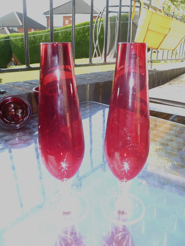 Pair hand blown cranberry - hand,