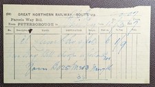 1877 Great Northern Railway Peterborough to Whitby Parcels Way Bill