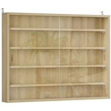 5 Tier Wall Display Shelf Cabinet with Glass Doors Oak HOMCOM 60x80cm NEW UK