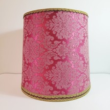 Large Vintage Lamp Shade Drum Pink Damask Gold Trim 70s 80s 38cm Tall