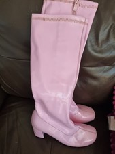 Knee Hi PVC Baby Pink Retro Boots Size UK 3/36 Fancy Dress