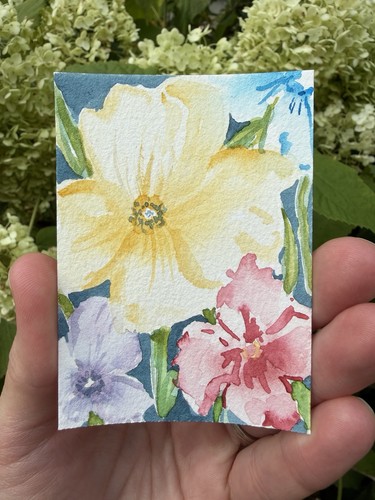 Aceo original abstract flowers - original,