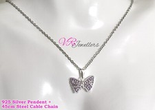 925 Crystal Butterfly Pendant Necklace Sterling Silver Womens & Girls Gift