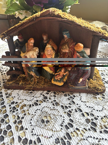 Wooden stable nativity scene - wooden,
