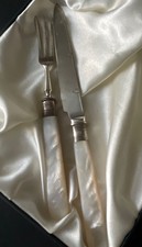1930 hallmarks Mother Of Pearl Fruit / dessert Fork &  Knife EPNS & silver 