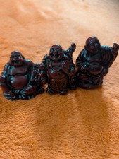 Set of 3 Happy Buddha Laughing Buddha Yoga Art Carved  Positive Energy