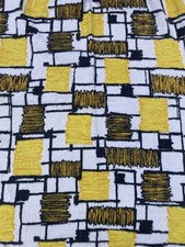 Vintage 1950s Pair of Terry Towelling Fabric Curtains Abstract W84cm x Drop 93cm