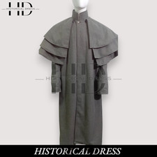Men's Gray Regency Garrick Overcoat Triple Cape Wool Coachman's Coat