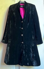 ✫Gorgeous *PER UNA* Black Silk Velvet Pink Lining Beaded Button Pockets Coat 10✩