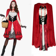 Halloween Womens Little Red Riding Hood Costume Christmas Party Dress with Cape 