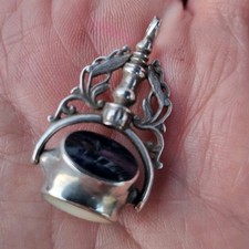 Victorian White Metal Triple Spinning Fob Sodalite Onyx Moonstone Solid Silver ?