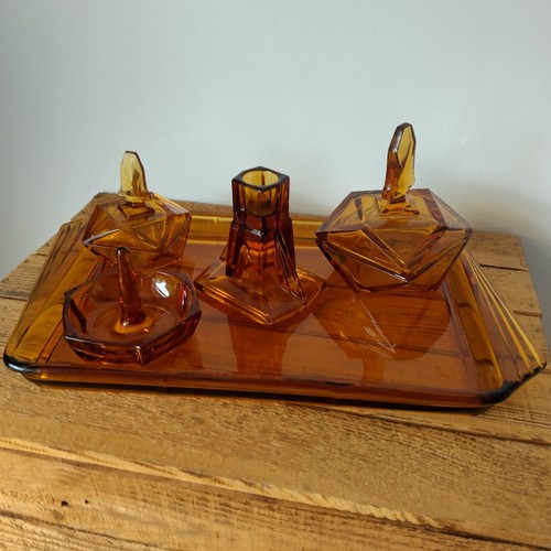Vintage amber glass vanity set - vintage,