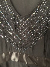 Roger’s +Rogers 26 Black Vneck Beading on front Satin Under Bust Ties at Back
