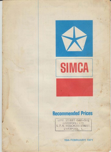 Simca price list - 1971, february