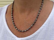 6mm Sterling Silver Alternating Pattern Navajo Pearls Southwest Beaded Necklace