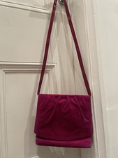 Charles Jourdan Pink & Burgundy Suede Crossbody Bag with Red Shoulder Strap