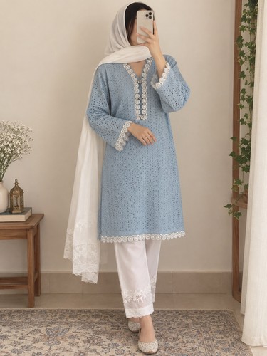 Pearl blue cotton lace - pearl,