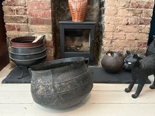 Large Antique Heavy Cast Iron Cauldron Planter Pot Display